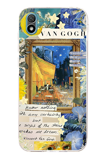 FLAMENKO حافظة هاتف شفافة متوافقة مع هاتف هواوي Y5 2019 بنمط فان جوخ كافيه تراس