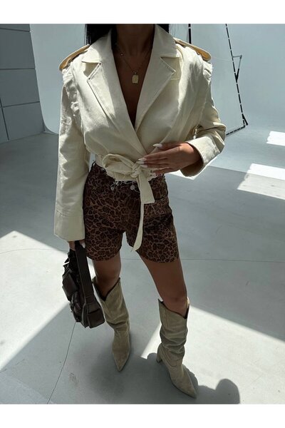 HerTon Σορτς τζιν με λεοπάρ σχέδιο της σειράς Premium