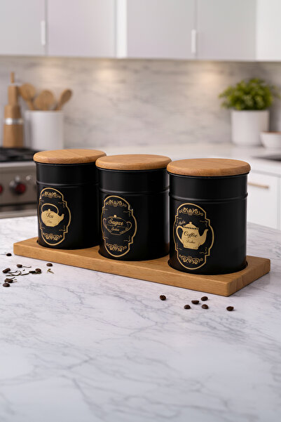 Feronyahome & Garden Retro Black Metal 3-Piece Spice Set - Tea, Sugar, Coffee...