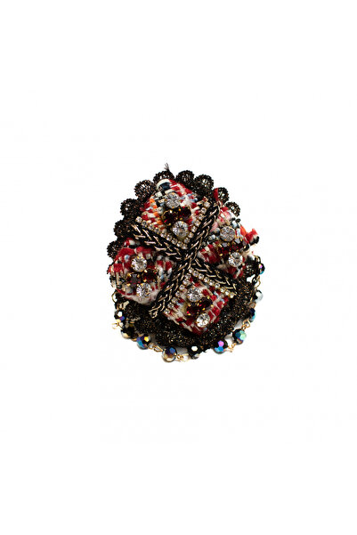 Mad Diva Decorative Rhombus-Shaped Brooch with Crystals and Chain