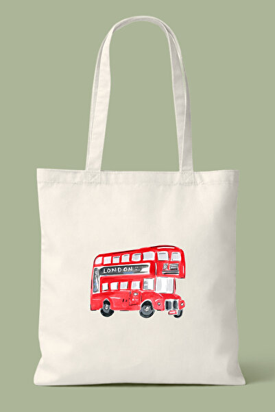 Hayali Şeyler Red London Buss Printed Tote Bag - Daily Shoulder Bag