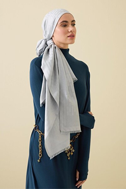 Imannoor İpek Şal - Büyük I Monogram - Gri