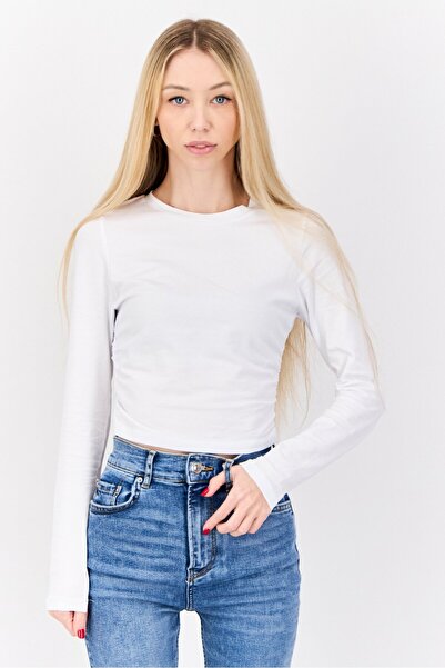 Don't Call Me Jennyfer Women Crew Neck Long Sleeves Plain Top, White