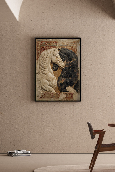 Artiera Rölyef Etkili At Resmi, Etnik Dekoratif Salon - Ahşap Çerçeveli Duvar...