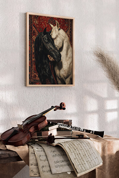 Artiera Ανατολία Βορντό Κιλίμ Πίνακας με Άλογα, Εθνικό Διακοσμητικό Σαλόνι - ...