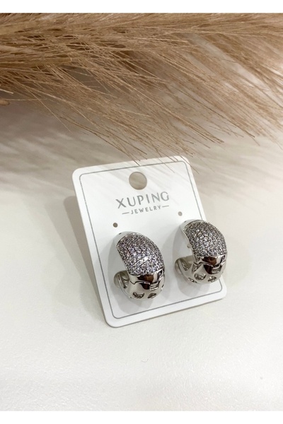 JustGAF Silver Color Zircon Stone Oval Model Xping Earrings