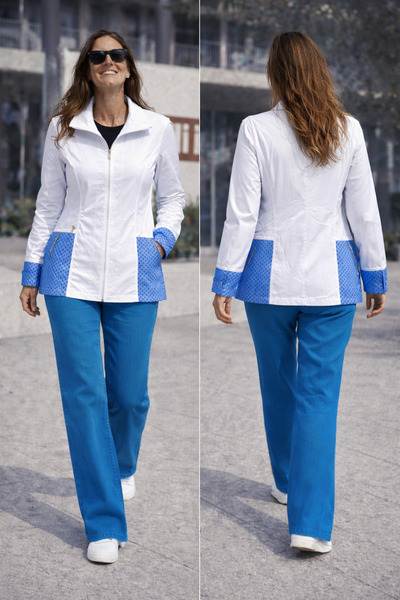 couis Shirt with Lycra Trim, Kul Applique, Pocket, and Front Zipper.