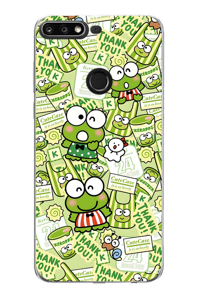 FLAMENKO حافظة هاتف شفافة متوافقة مع هاتف هواوي Y7 2018 بنمط الضفدع اللطيف