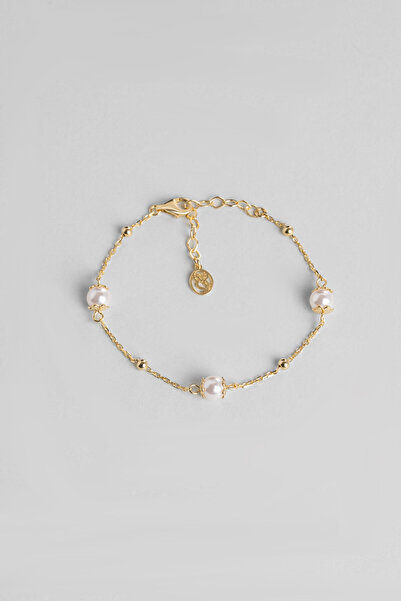 So CHIC... İnci Çiçeği 18 Ayar Sarı Altın Kaplama 20 Cm Gümüş Bileklik