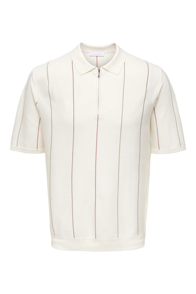 Only & Sons Men's Knitted Half-Zip Short Sleeve White Sweater - 22037067