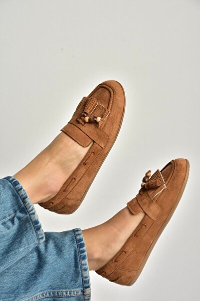 Fox Shoes Y602347002 Tan Suede Tasseled Women's Casual Shoes