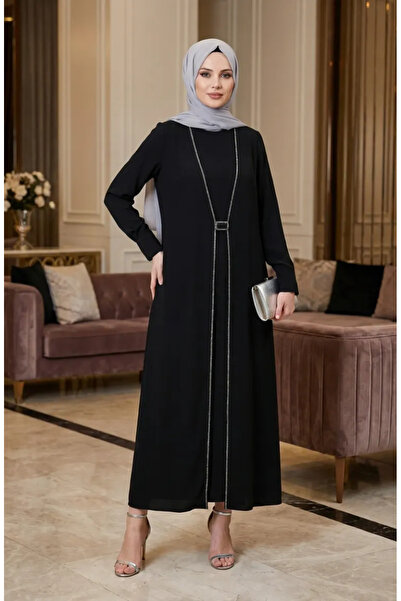 sefamerve Stone Embellished Hijab Dress 6273-02 Black