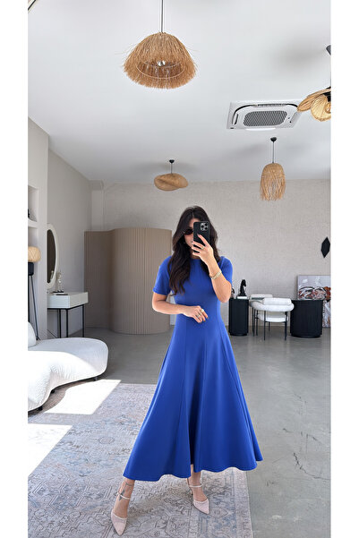 Buket Teke Blue Pieced Massi Model Maxi Dress