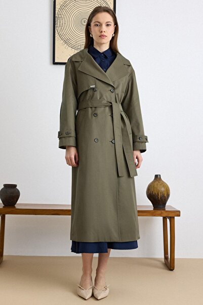 Olcay Trench Coat with Pleated Sleeves, Comfortable Fit, Water-Repellent Feat...