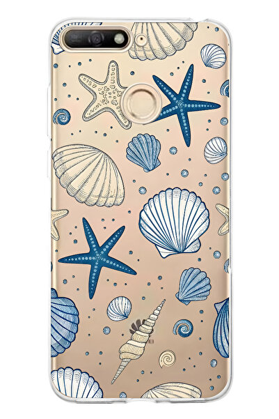 FLAMENKO حافظة هاتف شفافة متوافقة مع هاتف هواوي Y6 2018 بنمط صدفة البحر والنجمة