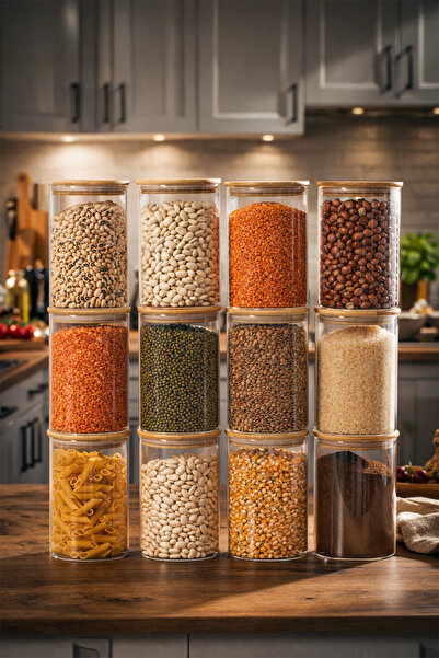 Porsima 416 12-Piece 950 ml Bamboo Vacuum Lid Glass Jar Set Storage Container...