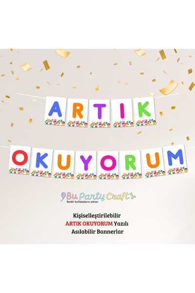 BuParty Craft ARTIK OKUYORUM Yazısı - Okul Etkinlikleri için Asılabilir Flama