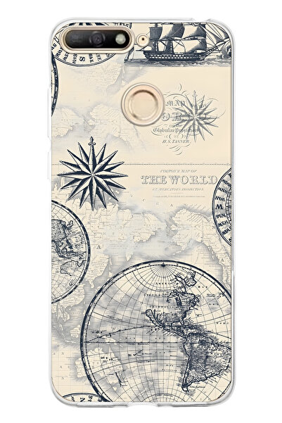FLAMENKO حافظة هاتف شفافة متوافقة مع هاتف هواوي Y6 2018 مع خريطة العالم ونمط ...