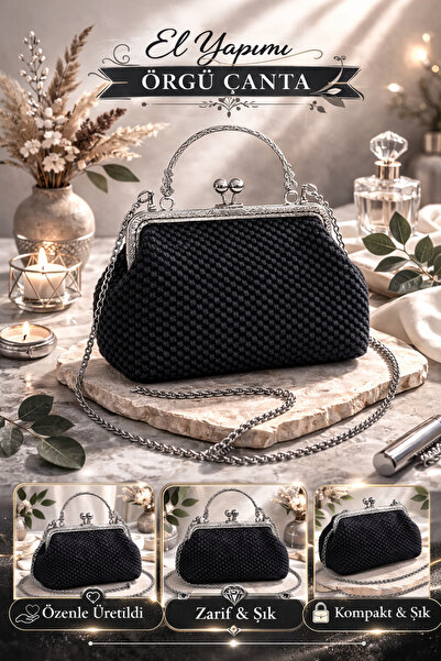 Hobi Kafe Handmade Black Macrame Knitted Bag