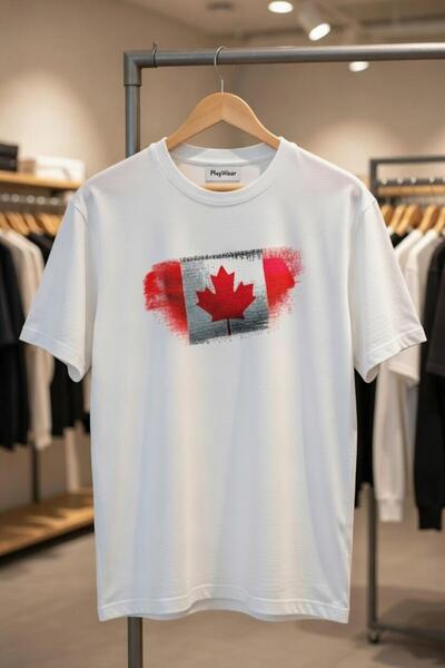 playwear تي شيرت مطبوع عليه علم كندا، مصنوع من القطن بنسبة 100%، مقاس عادي