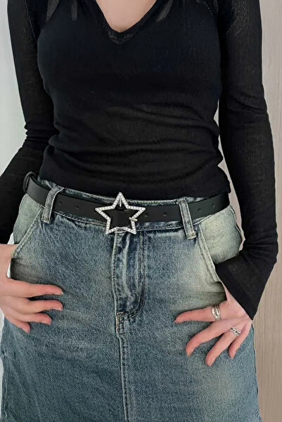 Köstebek Black Star Stone Leather Belt
