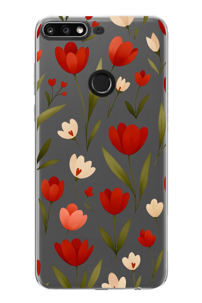 FLAMENKO حافظة هاتف شفافة متوافقة مع هاتف هواوي Y7 2018 بنمط زهرة التوليب الح...