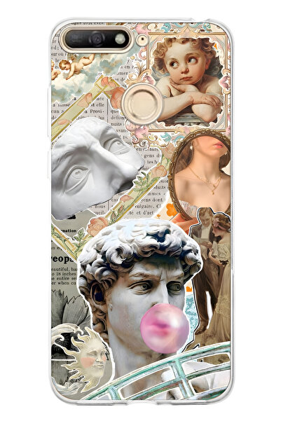 FLAMENKO حافظة هاتف شفافة متوافقة مع هاتف هواوي Y6 2018 بنمط رينيسانس كولاج