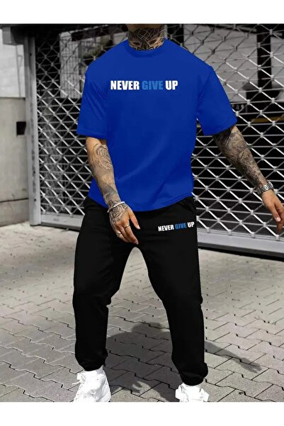 puolikuu Men's Oversize Tracksuit Set - Nevergo Printed T-Shirt - Tracksuit