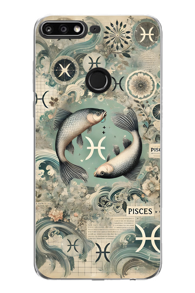 FLAMENKO حافظة هاتف شفافة متوافقة مع هاتف هواوي Y7 2018 بنمط علامة برج الحوت