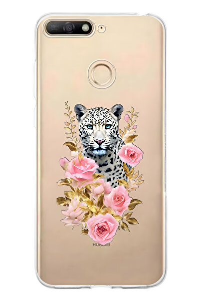 FLAMENKO حافظة هاتف شفافة متوافقة مع هاتف هواوي Y6 2018 بنمط الفهد والوردي