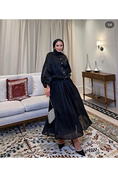 Sara Deluxe Premium Gold Button Detail Shiny - Stylish Tunic Suit with Skirt