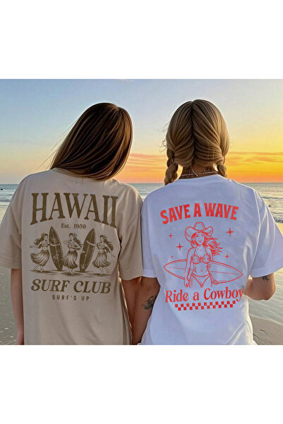 SUNFREE Summer Beach Printed Oversize Short Sleeve Crew Neck 2-Pack Tshirt