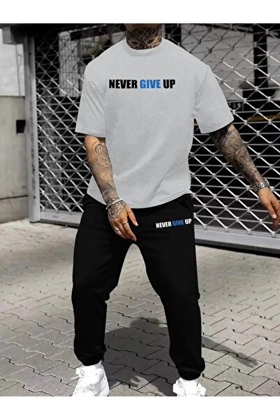 puolikuu Men's Oversize Tracksuit Set - Nevergo Printed T-Shirt - Tracksuit