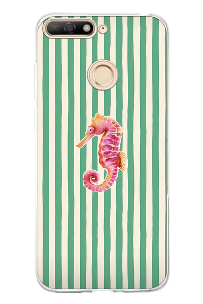 FLAMENKO حافظة هاتف شفافة بنمط حصان البحر متوافقة مع هاتف هواوي Y6 2018