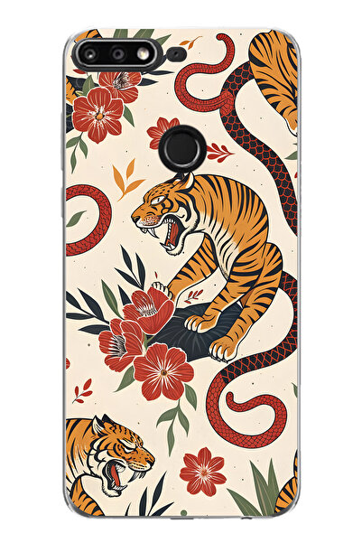 FLAMENKO حافظة هاتف شفافة متوافقة مع هواوي Y7 2018 بنمط النمر والثعبان