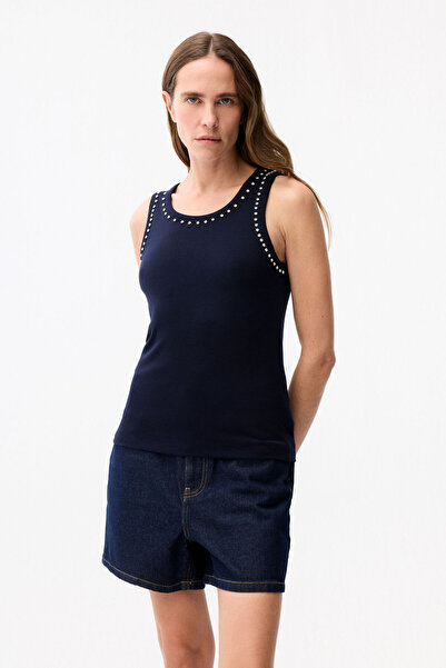 adL Taşlı Kolsuz Bluz