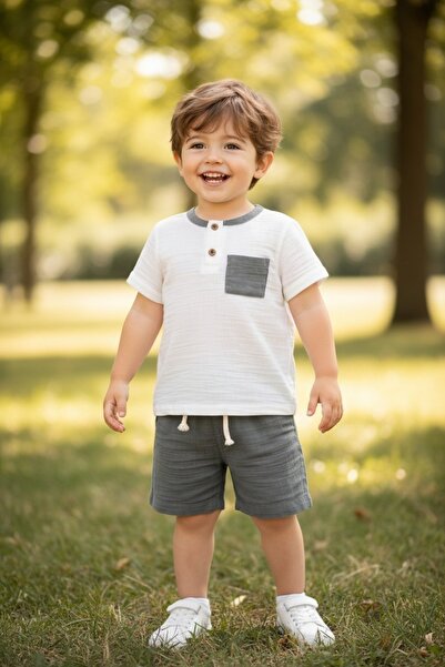 Ercahome tekstil Muslin Fabric Shirt and Shorts Summer Two-Piece Set/9/12/18/...