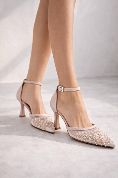 Parıltı Elvanora Women's Beige Pearl Embroidered Transparent Tulle Pointed To...