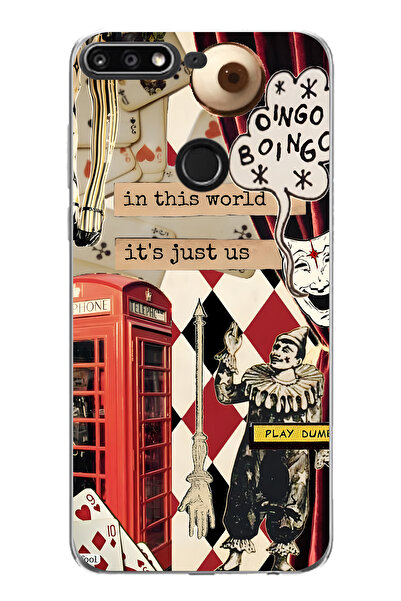 FLAMENKO حافظة هاتف شفافة بنمط كولاج مهرج متوافقة مع هاتف هواوي Y7 2018