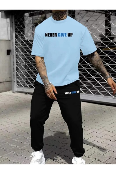 puolikuu Men's Oversize Tracksuit Set - Nevergo Printed T-Shirt - Tracksuit