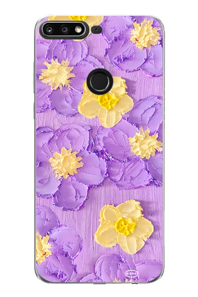 FLAMENKO حافظة هاتف شفافة متوافقة مع هاتف هواوي Y7 2018 بنمط زهرة أرجوانية وص...