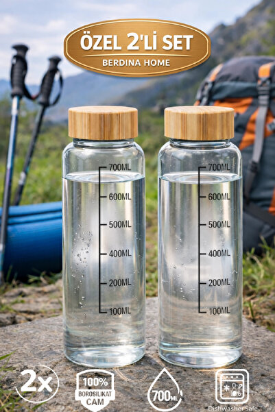 Berdina Home 2li PureGlass Borosilikat Cam Matara Bambu Kapaklı Vakum Kapaklı...