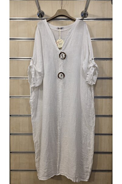 Park Moda Italian Linen Dress with Large Button Detail