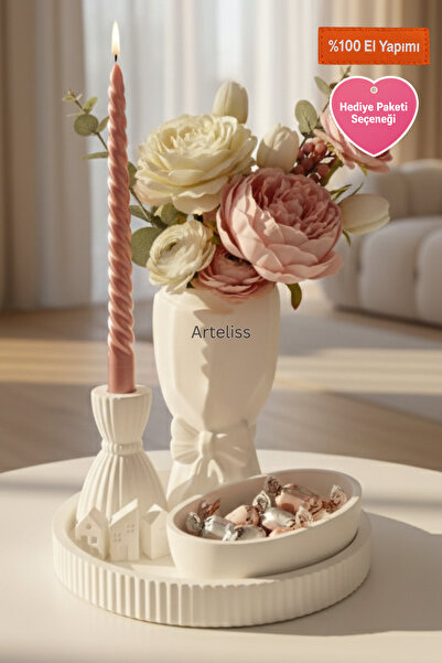 Arteliss Dekoratif Vazo ve Şamdan Mumluk Tepsi Seti – Modern Minimalist Salon...