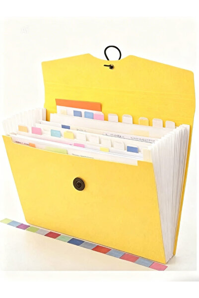 Glanart lastikli a4 boy 13 bölmeli körüklü dosya fihrist ayraçlı sarı 1 adet
