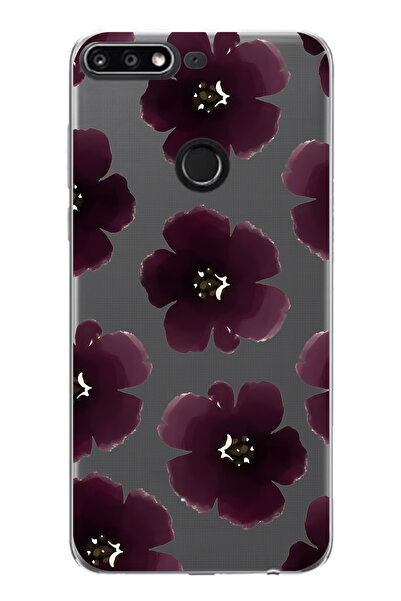 FLAMENKO حافظة هاتف شفافة بنمط زهرة أرجوانية متوافقة مع هاتف هواوي Y7 2018