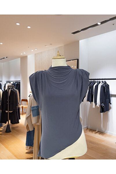 Butik Beyza Asymmetrical Cut Shoulder Padded Back Zipper Blouse