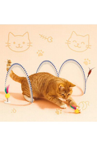 Yıldızhane Pet Curved Spiral Model Cat Play Tunnel Realistic Feather