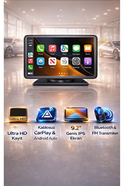 FaroxTech 9.2 inç 4K Taşınabilir Kablosuz CarPlay & Android Auto Ekranı - Ger...
