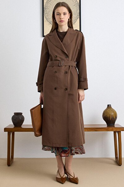 Olcay Epaulet Detailed Low Sleeve Water Repellent Unlined Trench Coat Brown 6827